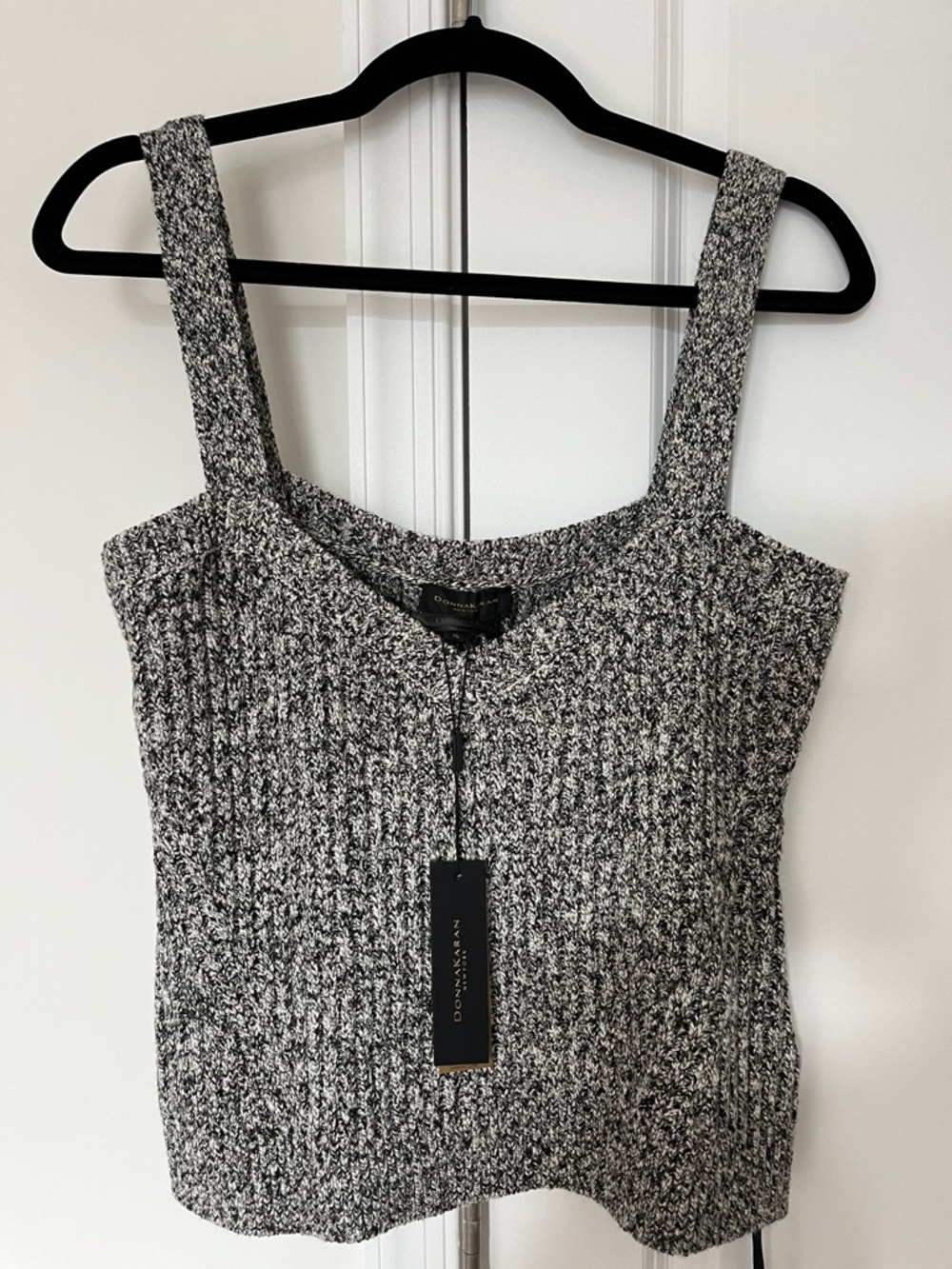 Donna Karan Black and White Ribbed Knit Tank